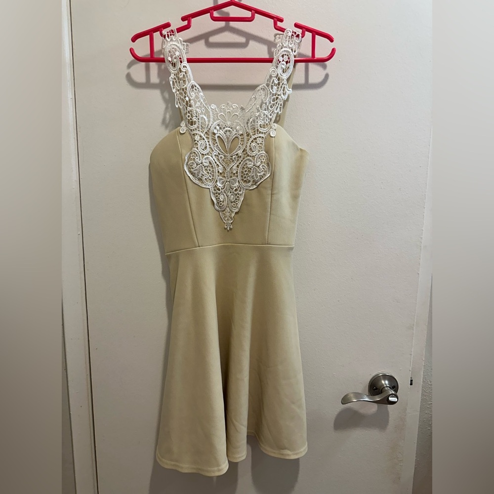 Elegant Beige Dress with Lace Detail
